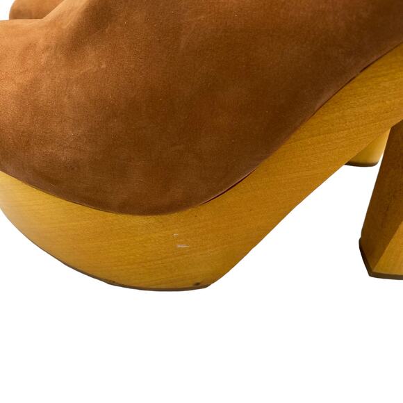 Anthropologie Messeca New York Brown Nubuck Leather Platform Ankle Boots 8.5M - Picture 7 of 14